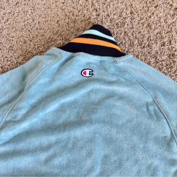 Champion Turquoise Jacket Casual Sport Velor Bomber Mens Size Large Full Zip - Picture 6 of 8